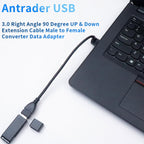 USB 3.0 Extension Cable Male to Female 90 Degree Up Down Angle 23cm 5Gbps SuperSpeed for PC Laptop Hard Drive Keyboard Mouse USB Hub