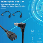 USB 3.0 Extension Cable Male to Female 90 Degree Up Down Angle 23cm 5Gbps SuperSpeed for PC Laptop Hard Drive Keyboard Mouse USB Hub