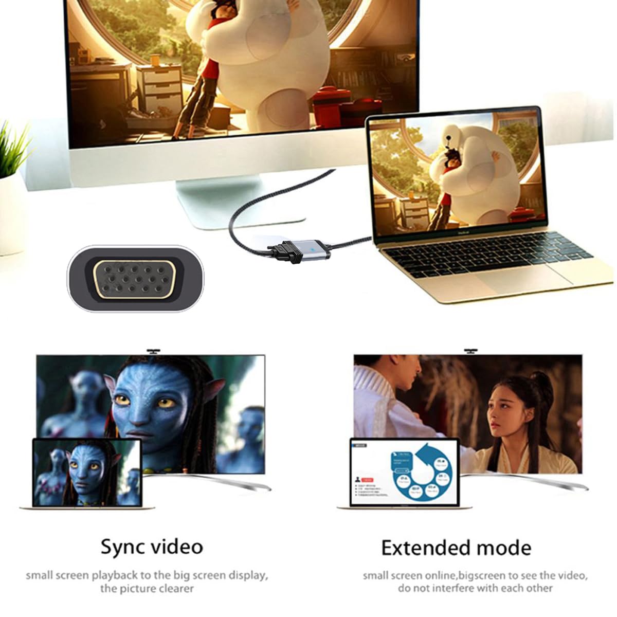 USB C to VGA Adapter 1080P 60Hz Type C to VGA Female Converter Cable Free for MacBook Pro Surface Pro Dell XPS Chromebook Pixel Samsung Galaxy Laptop PC