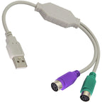USB to Dual PS2 Adapter Cable USB Male to 2 PS 2 Female Y Splitter Active Converter for PS2 Keyboard and Mouse on Modern PC Laptop Windows Linux 30cm