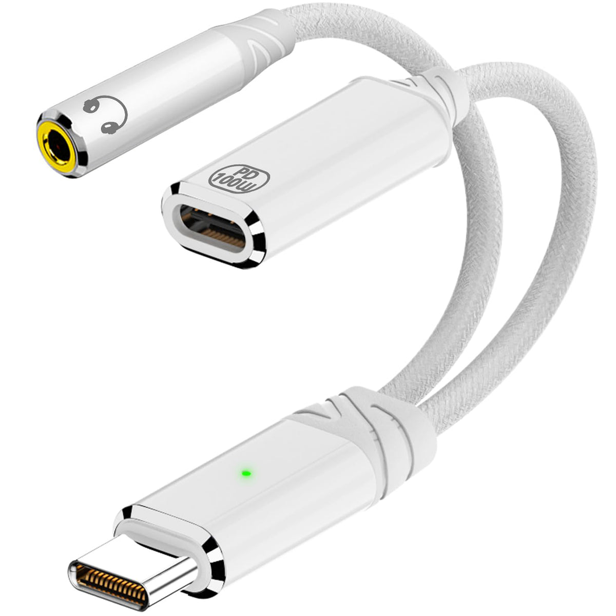 USB C to 3.5mm Headphone Adapter Cable 2 in 1 HiFi DAC 100W PD Fast Charging Aux Audio Jack for iPhone 16 15 Samsung Galaxy Google Pixel iPad