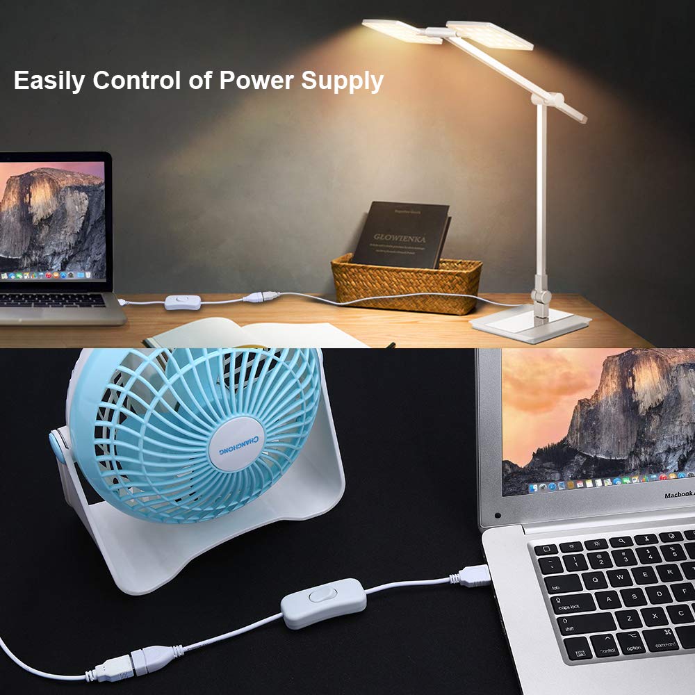 USB Extension Cable with On Off Switch Inline Rocker Power Adapter 22AWG for LED Desk Lamp Fan Drive Recorder
