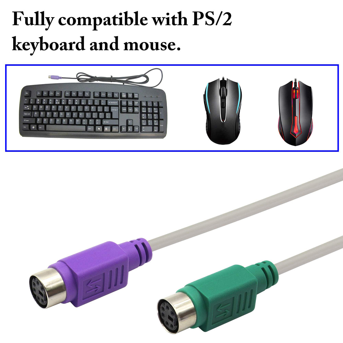 USB to Dual PS2 Adapter Cable USB Male to 2 PS 2 Female Y Splitter Active Converter for PS2 Keyboard and Mouse on Modern PC Laptop Windows Linux 30cm