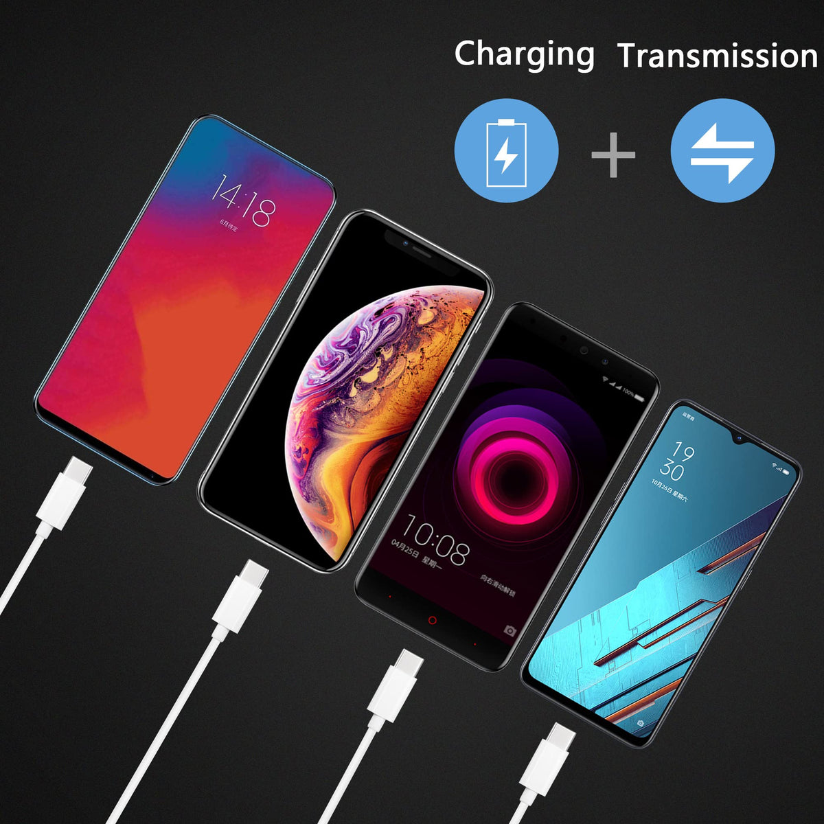 USB A Male to 4 USB C Male Charging Cable 4 in 1 Multi Device Splitter Cord 50cm 100cm 200cm Black White for USB C Phones