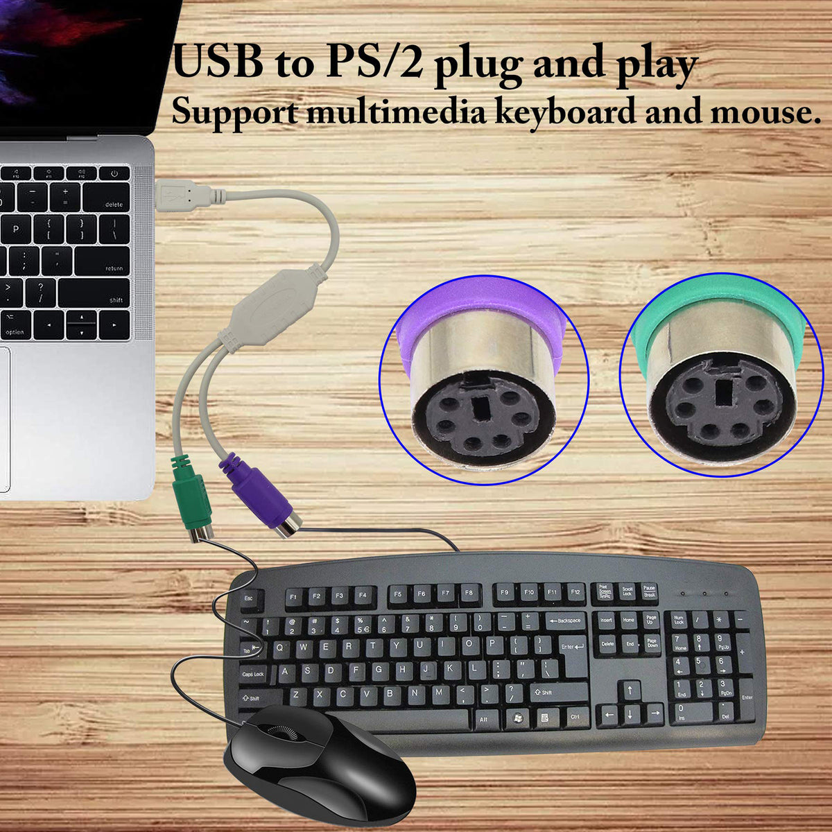 USB to Dual PS2 Adapter Cable USB Male to 2 PS 2 Female Y Splitter Active Converter for PS2 Keyboard and Mouse on Modern PC Laptop Windows Linux 30cm