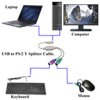 USB to Dual PS2 Adapter Cable USB Male to 2 PS 2 Female Y Splitter Active Converter for PS2 Keyboard and Mouse on Modern PC Laptop Windows Linux 30cm