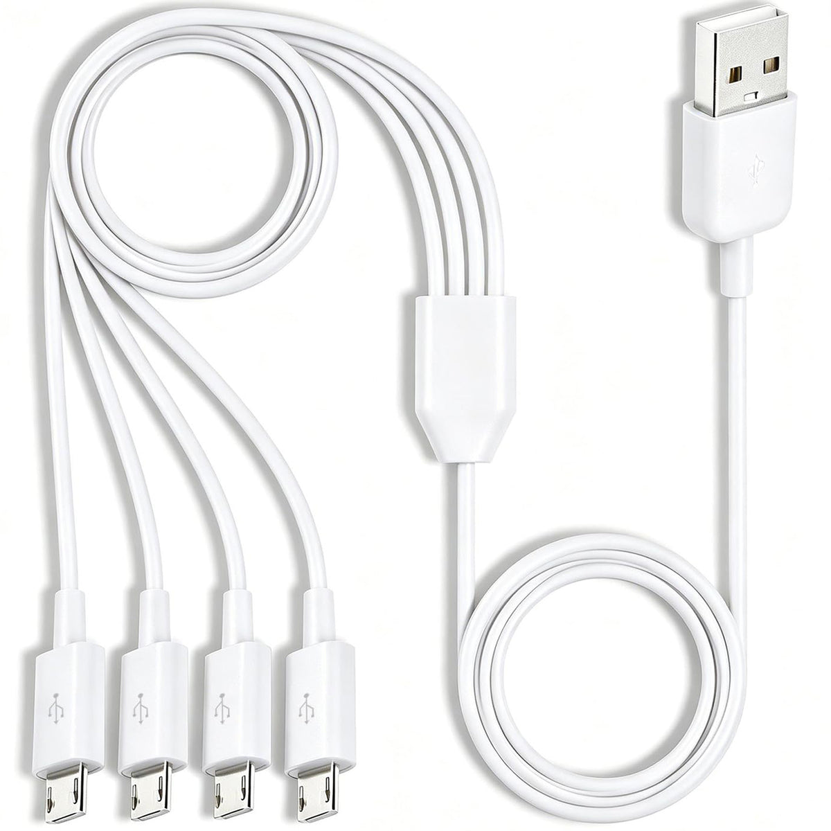 1 to 4 Micro USB Charging Cable Splitter USB A to 4X Micro USB Multi Charger Cord for Wireless Earbuds Bluetooth Speaker Power Bank Old Android Phone USB Fan LED Light Car Home