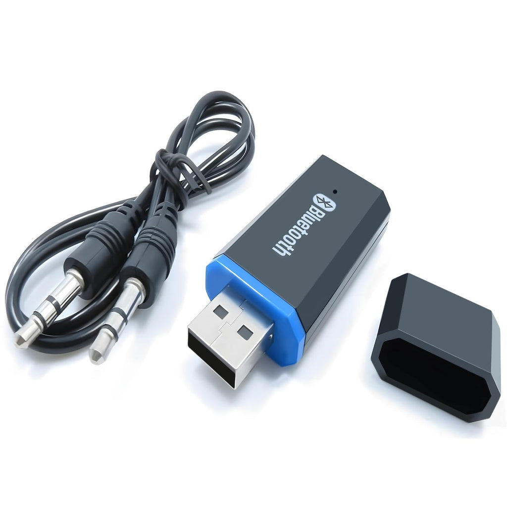USB Bluetooth Audio Receiver Adapter Wireless 3.5mm AUX Dongle Music Receiver with 3.5mm Cable for Car Stereo Home Speaker Sound System iPhone iPad