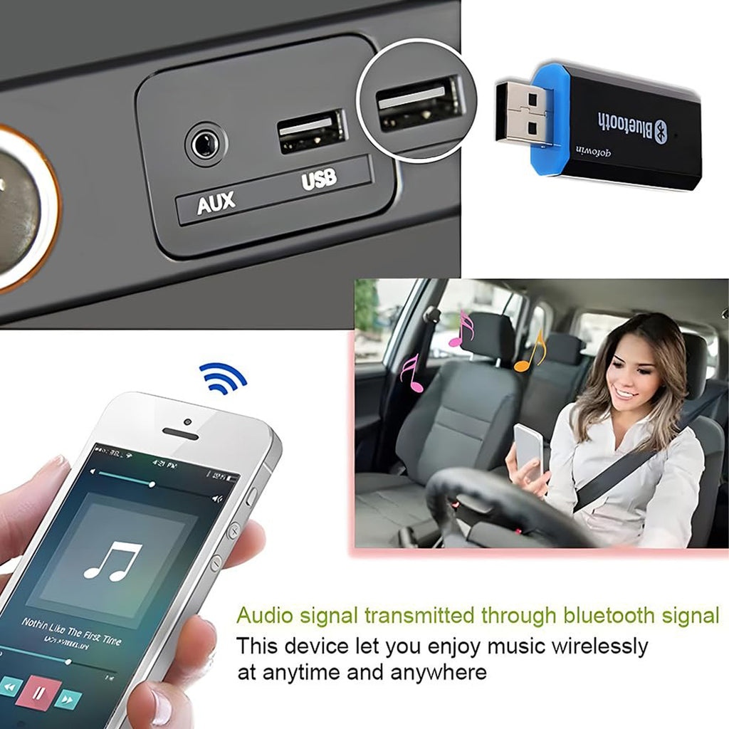 USB Bluetooth Audio Receiver Adapter Wireless 3.5mm AUX Dongle Music Receiver with 3.5mm Cable for Car Stereo Home Speaker Sound System iPhone iPad