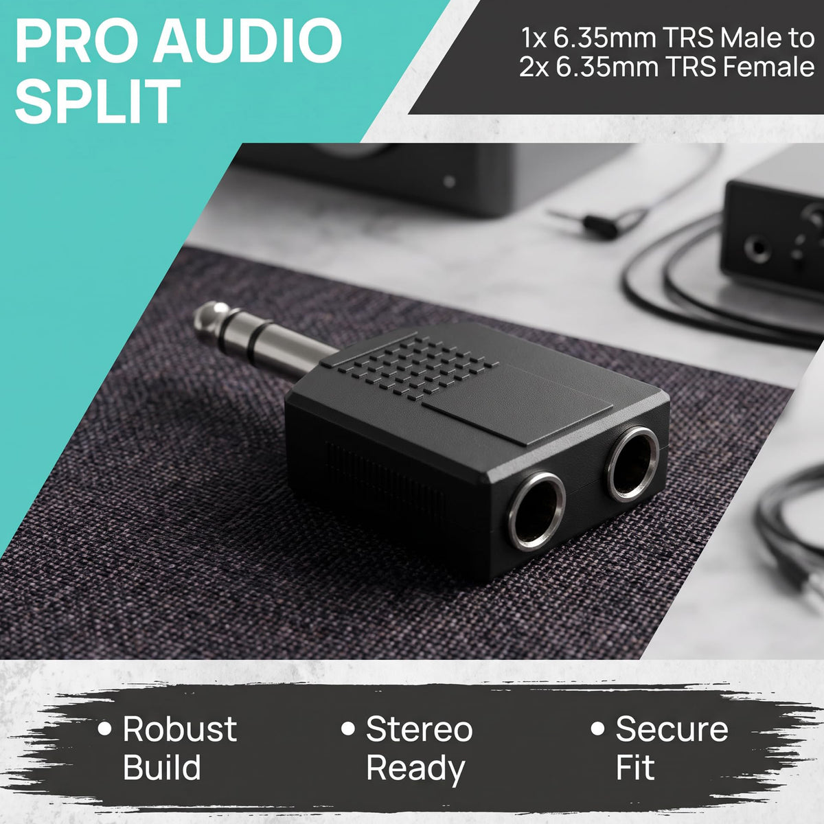 6.35mm to Dual 6.35mm Splitter 1/4 Inch TRS Male to Dual Female Stereo Audio Adapter 6.5mm Headphone Y Jack for Mixer Amplifier Speaker Guitar Piano