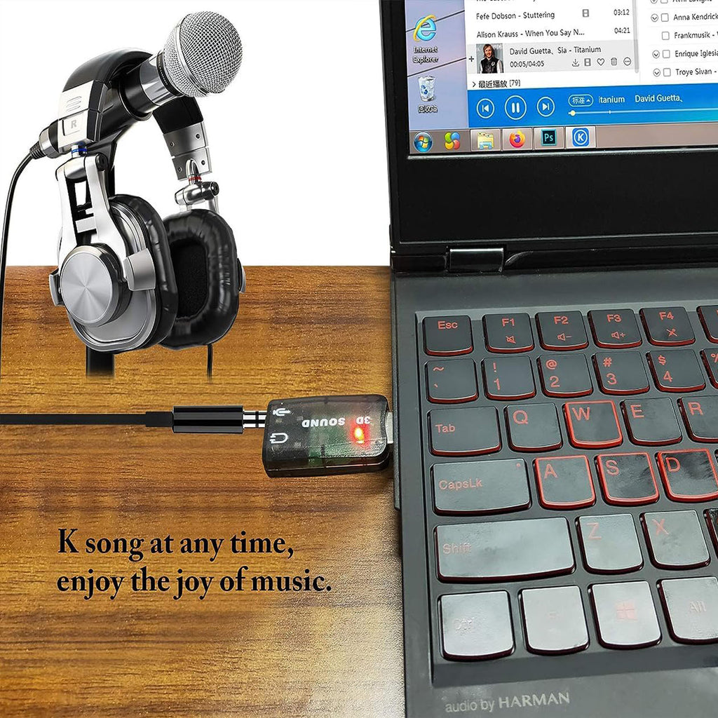 USB Sound Card Adapter, USB to 3.5mm Headphone & Microphone Jack, 5.1 Channel Stereo, Plug & Play, Raspberry Pi, Windows, Mac, Linux, PS4, PC