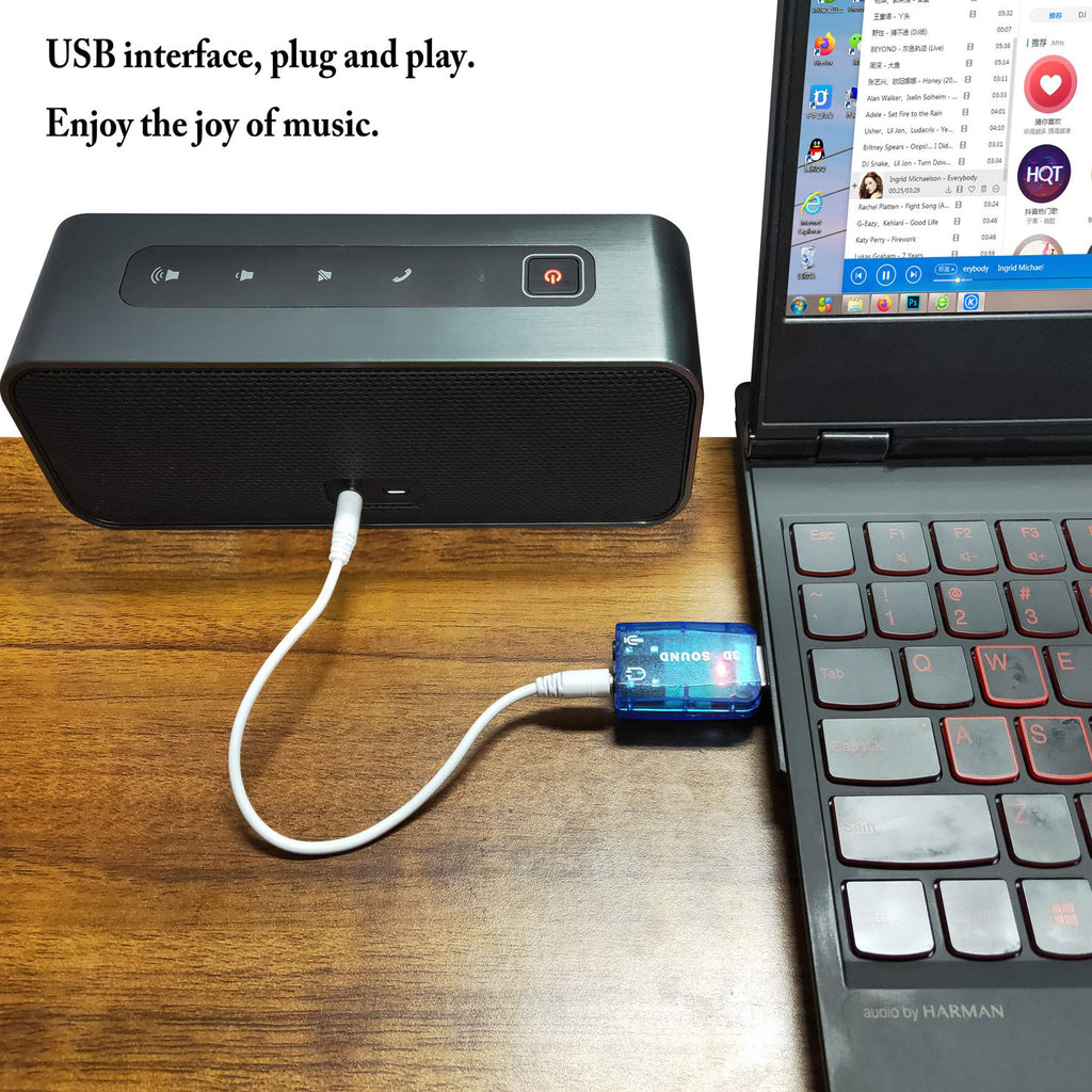 USB Sound Card Adapter, USB to 3.5mm Headphone & Microphone Jack, 5.1 Channel Stereo, Plug & Play, Raspberry Pi, Windows, Mac, Linux, PS4, PC