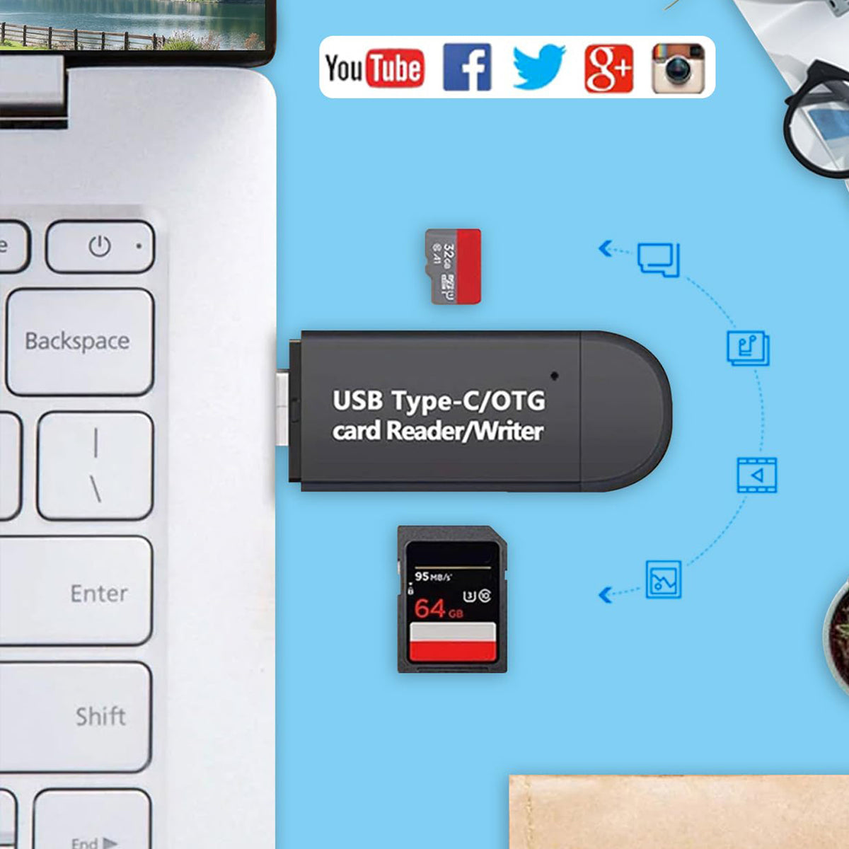 USB C Micro USB SD Card Reader 3 in 1 USB 2.0 Memory Adapter Dual Slot for SD TF MicroSD OTG for Android Phone Tablet PC Laptop Not for iPhone iPad