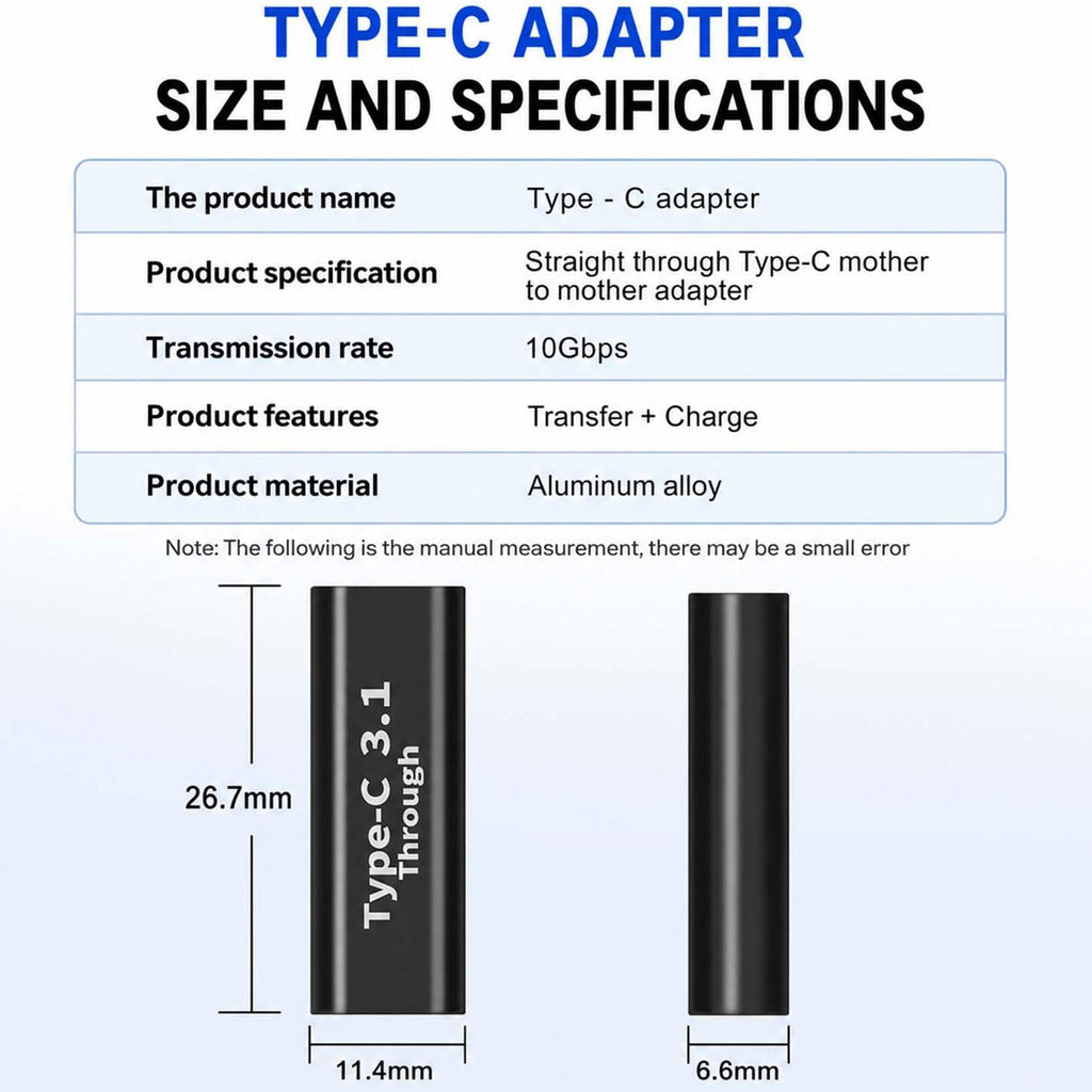 USB C Female to Female Adapter 10Gbps 100W PD 8K 60Hz Type C Coupler Extender Thunderbolt 4 3 Compatible for Cable Laptop Monitor Dock