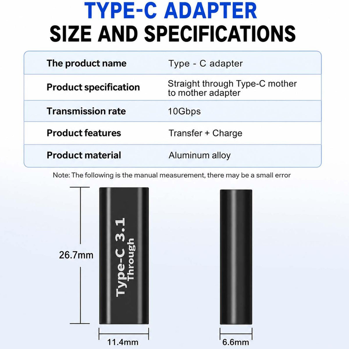 USB C Female to Female Adapter 10Gbps 100W PD 8K 60Hz Type C Coupler Extender Thunderbolt 4 3 Compatible for Cable Laptop Monitor Dock
