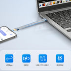 USB4 Thunderbolt 4 USB C Cable 240W PD 40Gbps 8K 60Hz 5.3 Inch Short Cord E Marker for MacBook Pro iPhone 16 15 Galaxy S24 Steam Deck