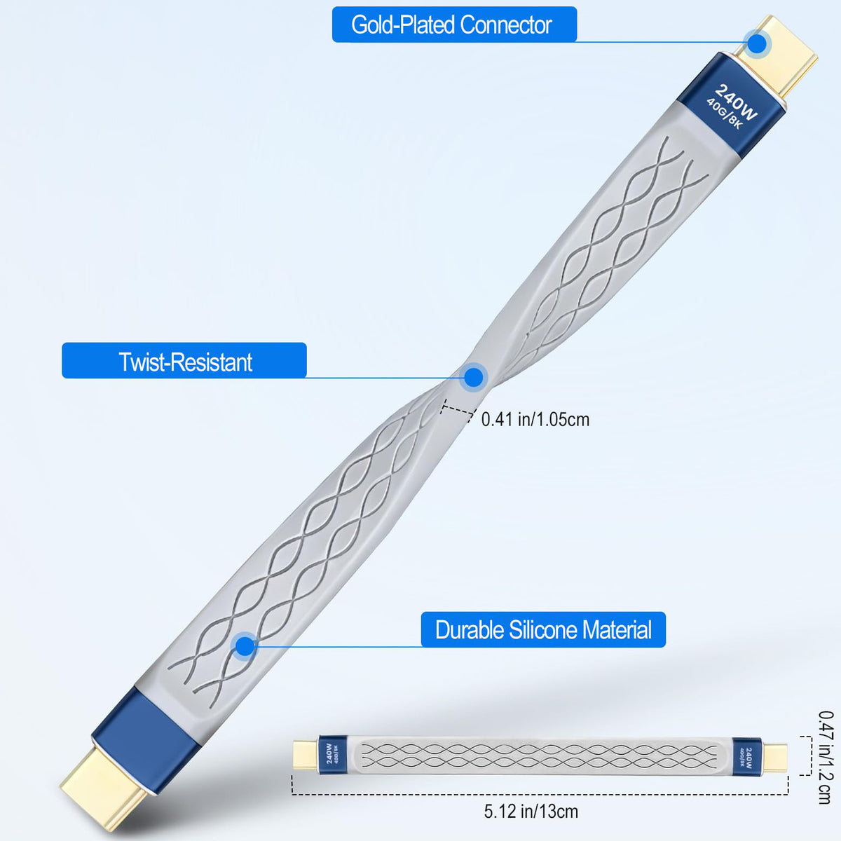USB4 Thunderbolt 4 USB C Cable 240W PD 40Gbps 8K 60Hz 5.3 Inch Short Cord E Marker for MacBook Pro iPhone 16 15 Galaxy S24 Steam Deck