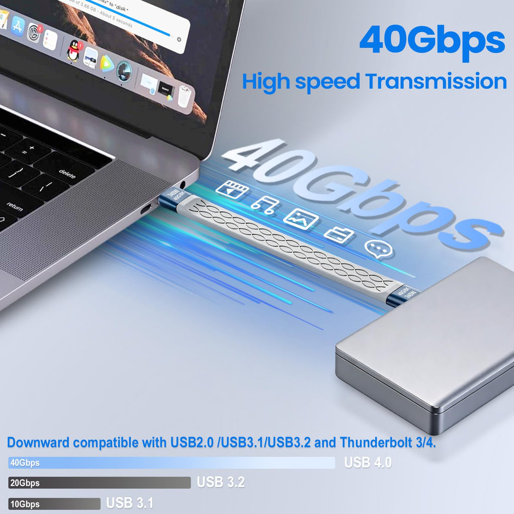 USB4 Thunderbolt 4 USB C Cable 240W PD 40Gbps 8K 60Hz 5.3 Inch Short Cord E Marker for MacBook Pro iPhone 16 15 Galaxy S24 Steam Deck
