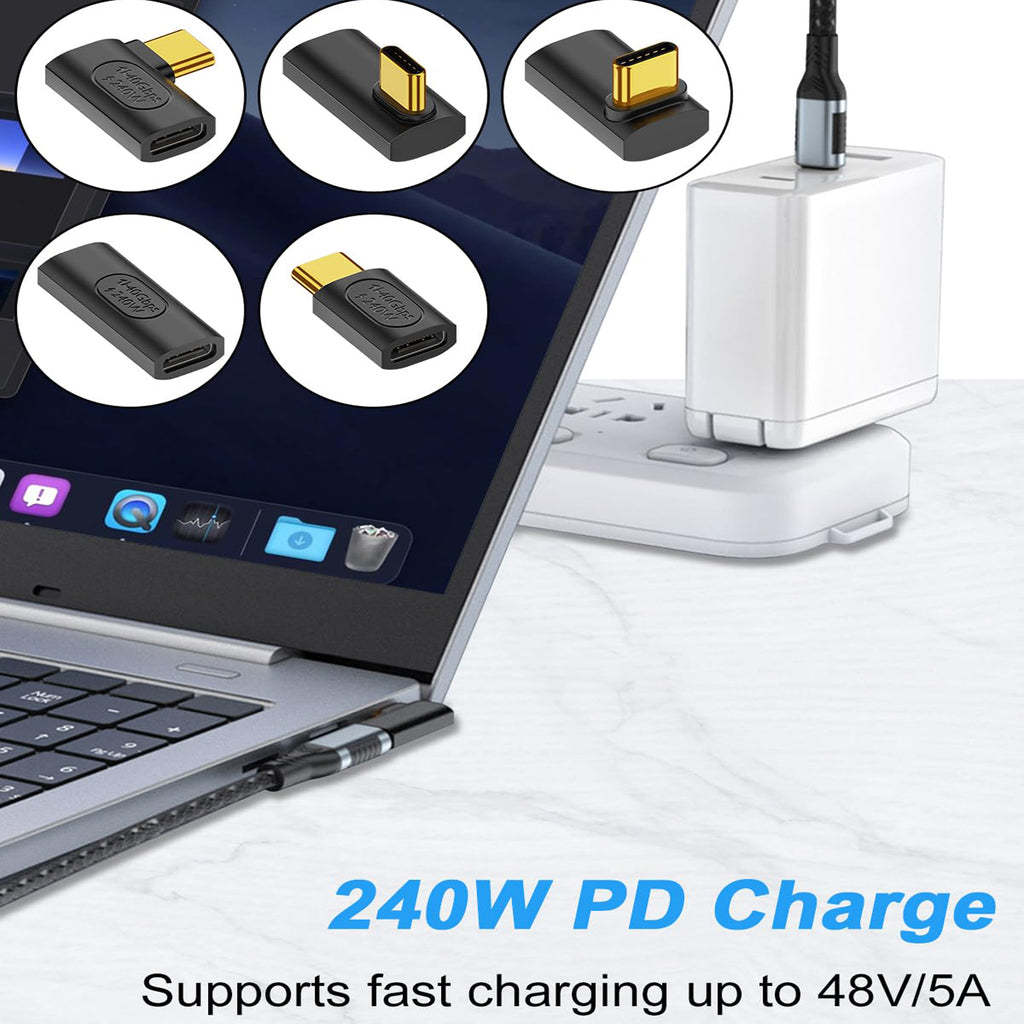 USB4 USB C Right Angle Adapter 240W PD 40Gbps 8K 60Hz 90 Degree Vertical Side Bend 180 U Shape Type C Extender for Thunderbolt 4 Steam Deck ROG Ally MacBook Pro