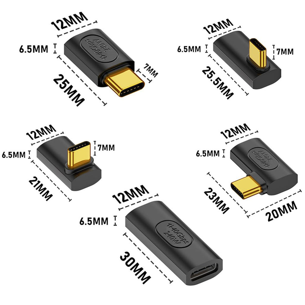 USB4 USB C Right Angle Adapter 240W PD 40Gbps 8K 60Hz 90 Degree Vertical Side Bend 180 U Shape Type C Extender for Thunderbolt 4 Steam Deck ROG Ally MacBook Pro