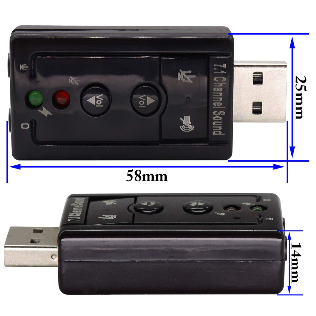 USB External Sound Card Audio Adapter Virtual 7.1 Channel USB to 3.5mm Headphone Mic Jack with Volume Control Mute Buttons for PC Mac Laptop Desktop