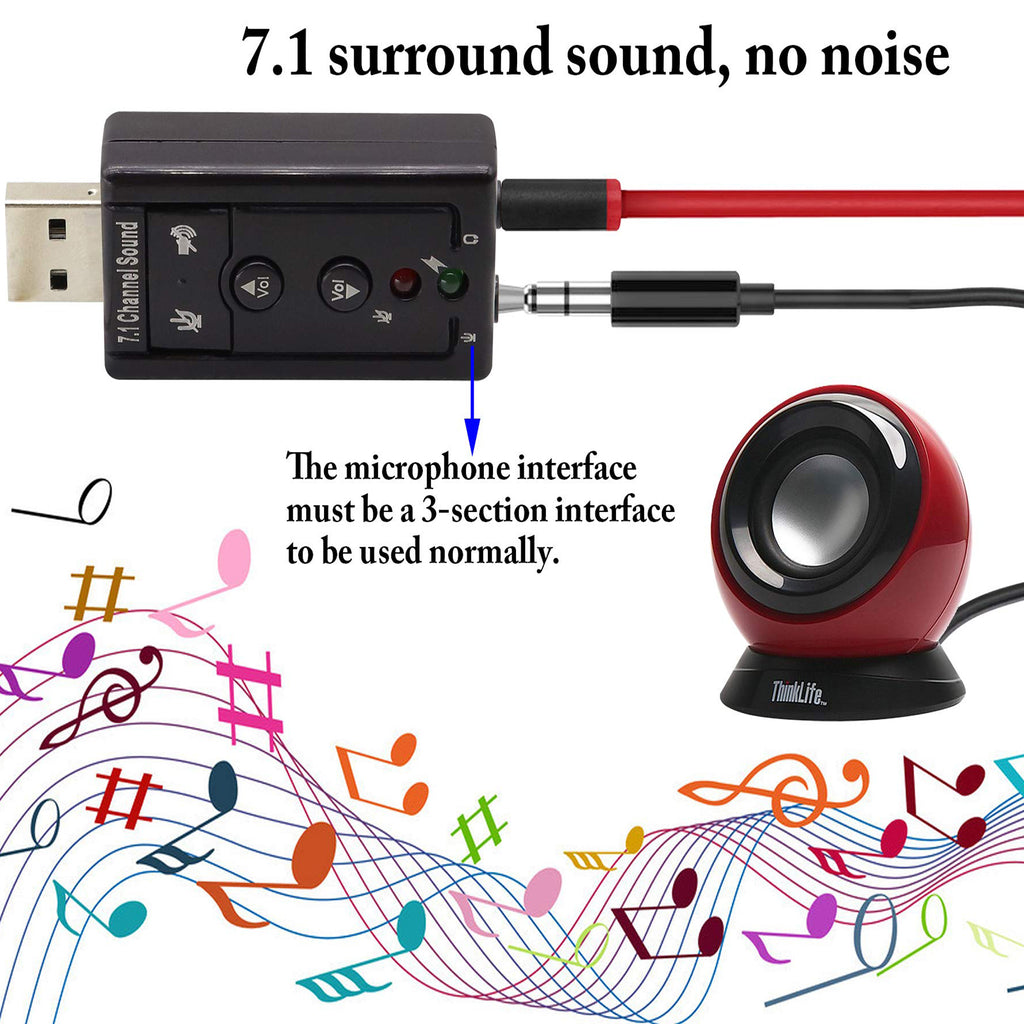 USB External Sound Card Audio Adapter Virtual 7.1 Channel USB to 3.5mm Headphone Mic Jack with Volume Control Mute Buttons for PC Mac Laptop Desktop