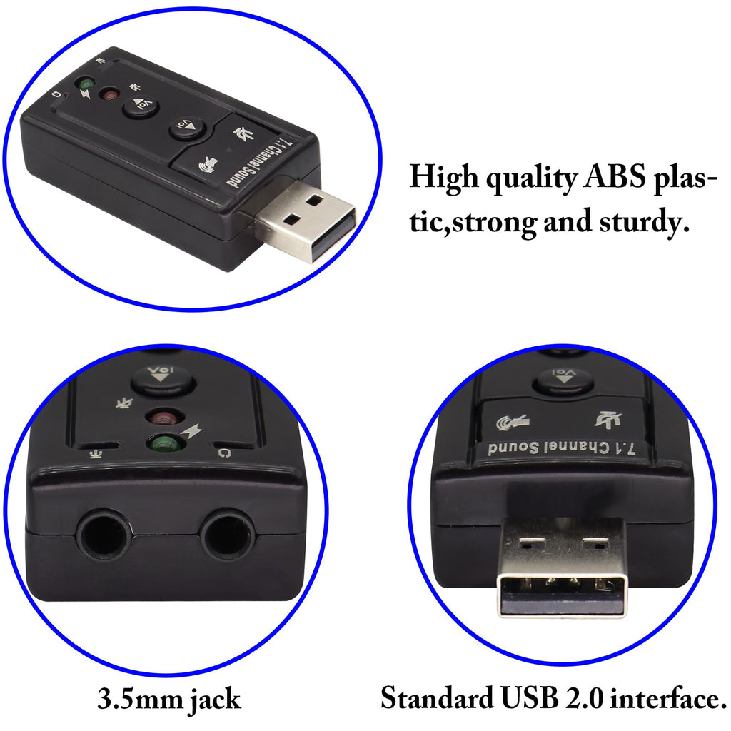 USB External Sound Card Audio Adapter Virtual 7.1 Channel USB to 3.5mm Headphone Mic Jack with Volume Control Mute Buttons for PC Mac Laptop Desktop