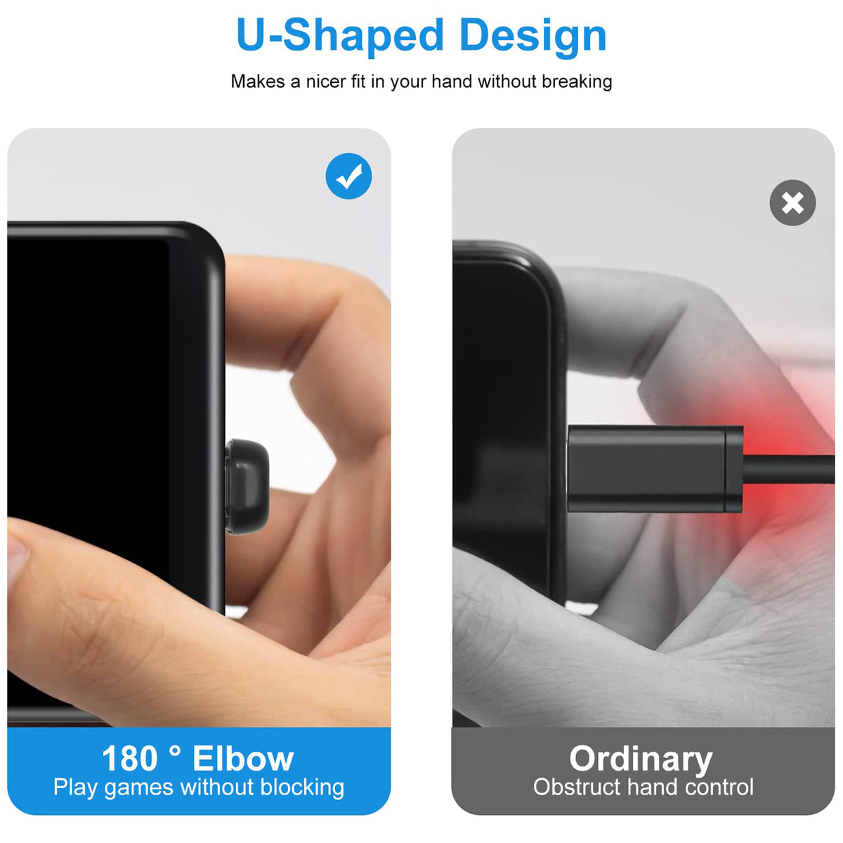 USB C 180 Degree U Shaped Adapter USB 2.0 Male to Female Type C Angled Connector for Charging Data Samsung Galaxy MacBook