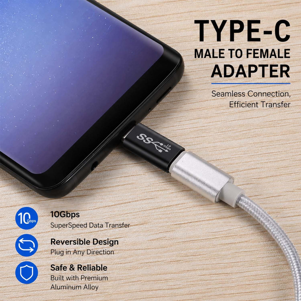 USB C Male to Female Adapter 10Gbps USB 3.2 Extender Type C Port Saver 5A 30V Fast Charging 4K Video for Laptop PC Phone Tablet TV Gamepad SSD Hub