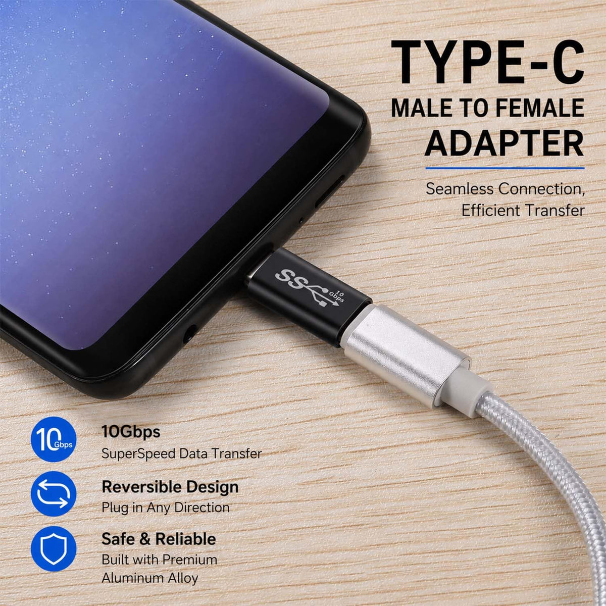 USB C Male to Female Adapter 10Gbps USB 3.2 Extender Type C Port Saver 5A 30V Fast Charging 4K Video for Laptop PC Phone Tablet TV Gamepad SSD Hub