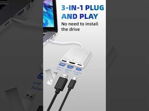 USB-C 3-in-1 Multiport Adapter – 4K@30Hz HDMI-Compatible + USB 3.0 5Gbps + 100W PD Charging Aluminum Alloy for DP Alt Mode USB-C Devices