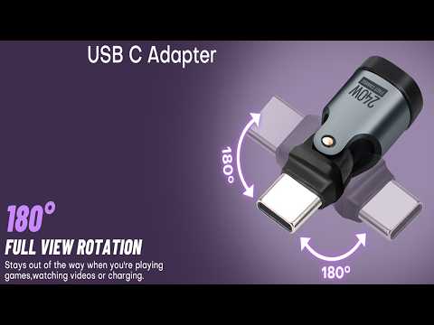 USB C to USB C Adapter 180 Degree Rotating 240W PD Fast Charging USB 2.0 480Mbps LED Indicator for MacBook iPad iPhone Samsung Galaxy Google Pixel