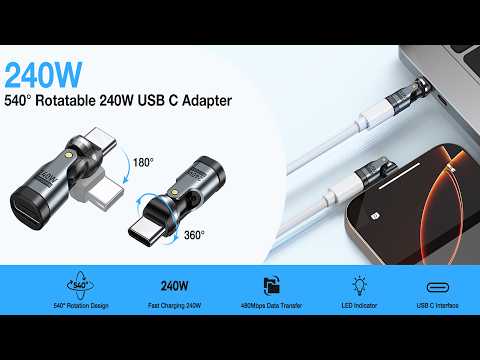 USB C Right Angle Adapter 240W PD Fast Charging 360 Degree Rotating 90 Degree for MacBook iPad iPhone 17 16 15 Samsung Galaxy Steam Deck Laptop