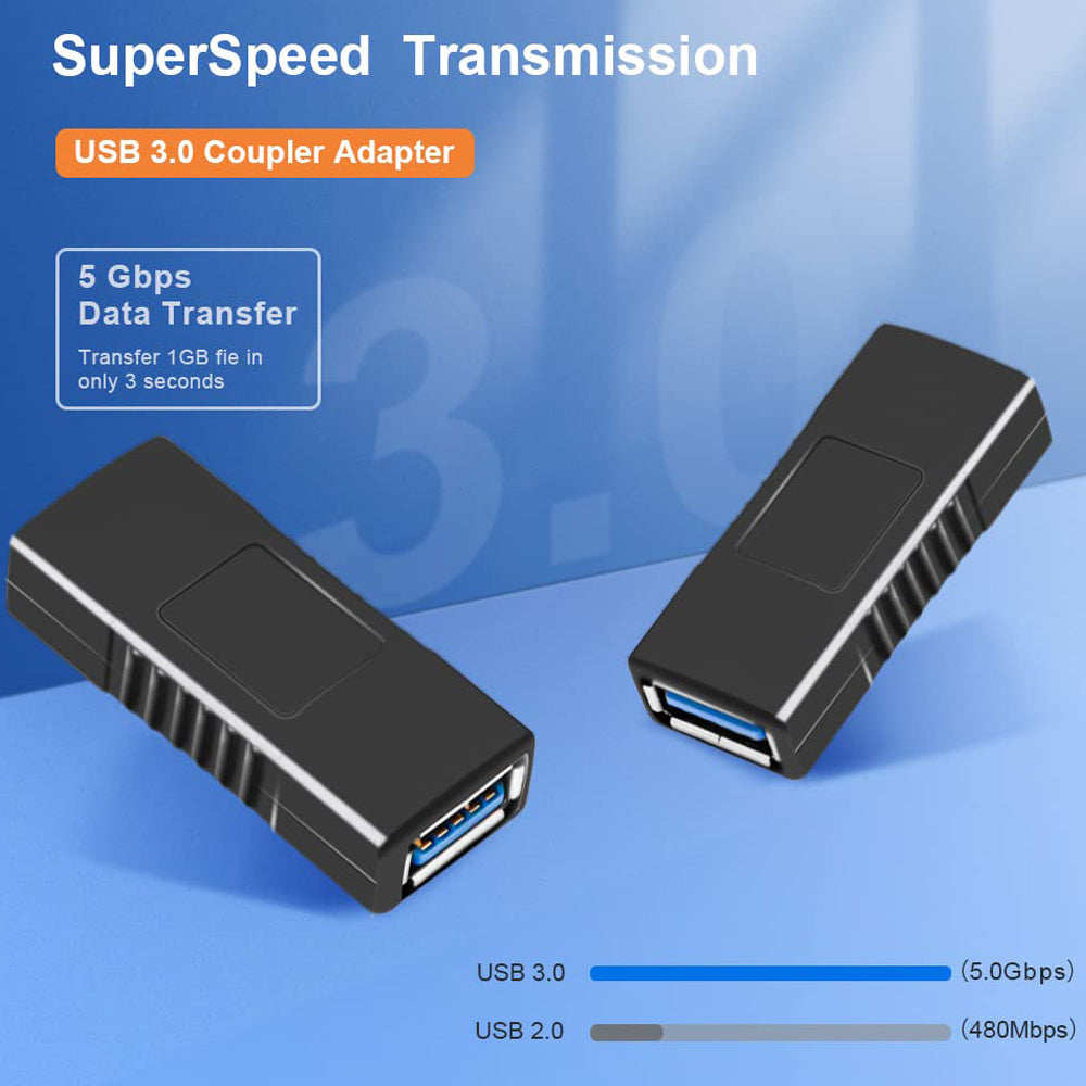 USB 3.0 Female to Female Coupler Adapter USB A to USB A Extension Connector 5Gbps for Hard Drive Flash Drive Keyboard Mouse Cable Extension