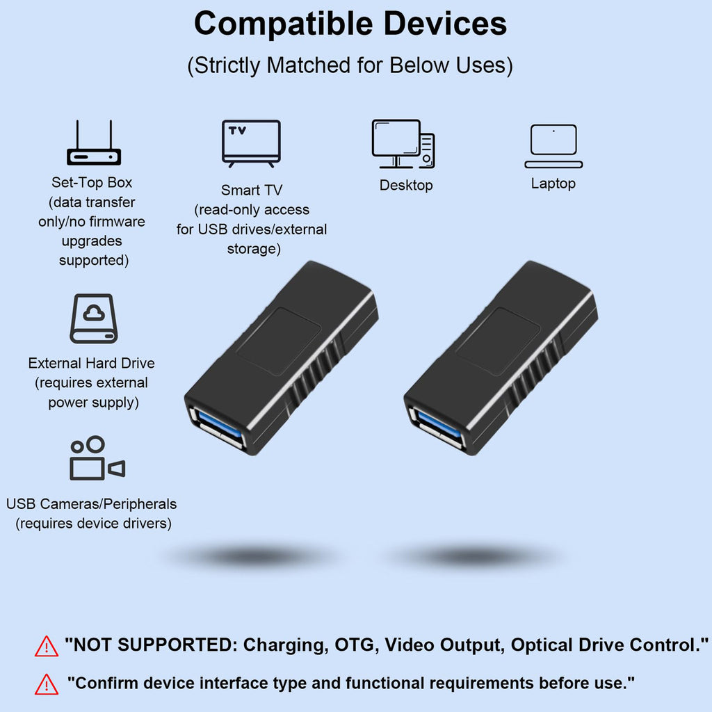 USB 3.0 Female to Female Coupler Adapter USB A to USB A Extension Connector 5Gbps for Hard Drive Flash Drive Keyboard Mouse Cable Extension