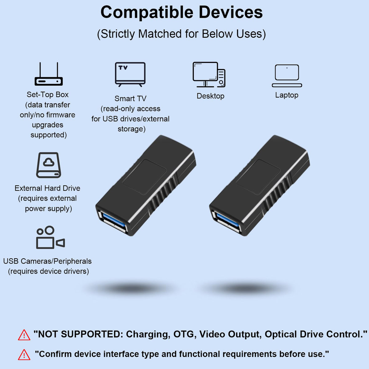 USB 3.0 Female to Female Coupler Adapter USB A to USB A Extension Connector 5Gbps for Hard Drive Flash Drive Keyboard Mouse Cable Extension