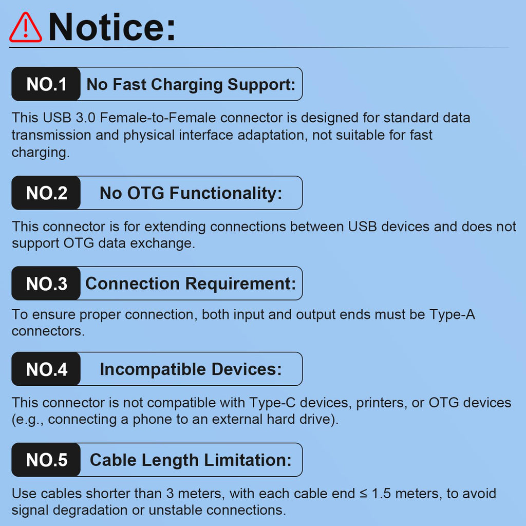 USB 3.0 Female to Female Coupler Adapter USB A to USB A Extension Connector 5Gbps for Hard Drive Flash Drive Keyboard Mouse Cable Extension