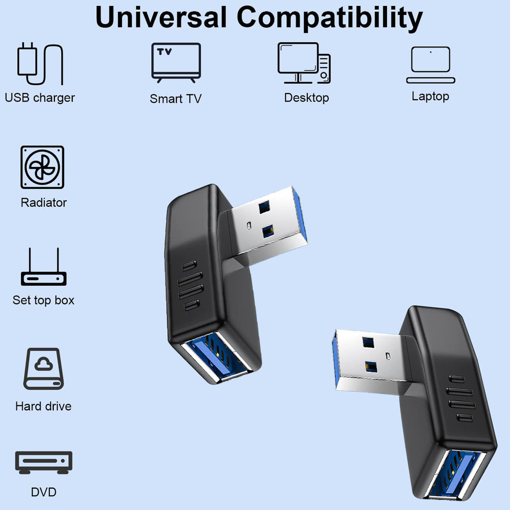 USB 3.0 Adapter 90 Degree Male to Female Left Angle Right Angle 5Gbps SuperSpeed USB A Connector for PC Laptop Hard Drive Flash Drive Black Blue