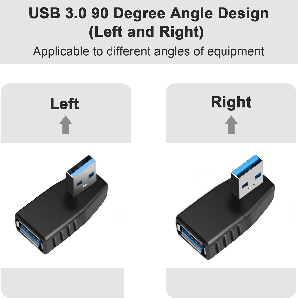 USB 3.0 Adapter 90 Degree Male to Female Left Angle Right Angle 5Gbps SuperSpeed USB A Connector for PC Laptop Hard Drive Flash Drive Black Blue