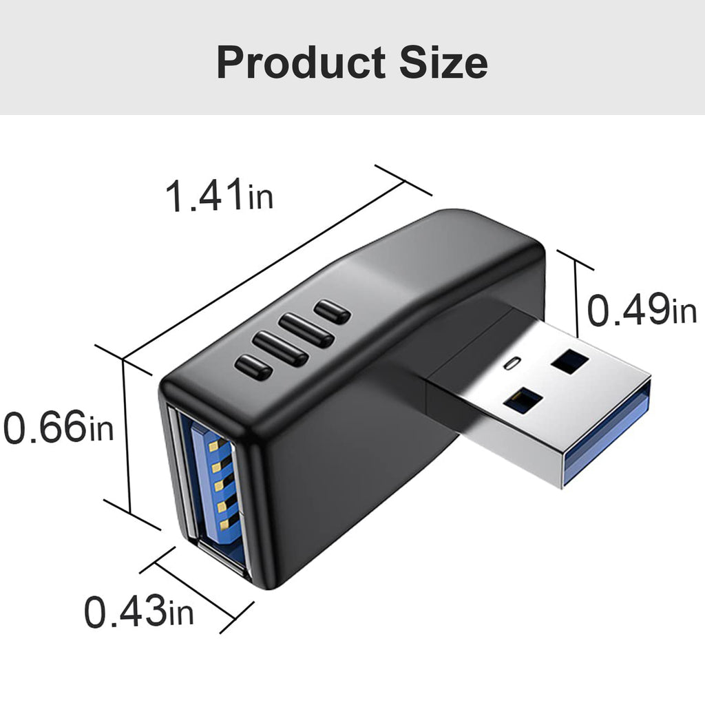 USB 3.0 Adapter 90 Degree Male to Female Left Angle Right Angle 5Gbps SuperSpeed USB A Connector for PC Laptop Hard Drive Flash Drive Black Blue