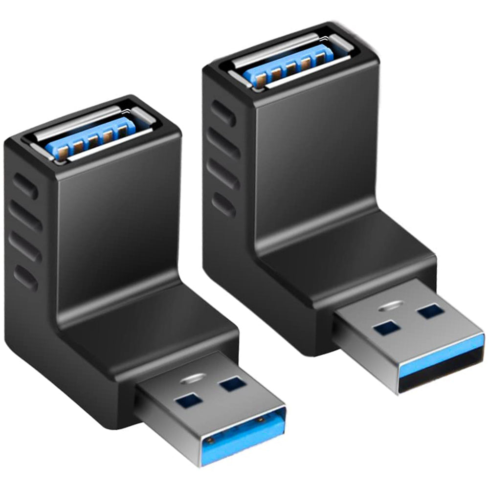 USB 3.0 Adapter 90 Degree Male to Female Up Angle Down Angle 5Gbps SuperSpeed USB A Connector for PC Laptop Hard Drive Flash Drive Black Blue