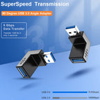 USB 3.0 Adapter 90 Degree Male to Female Up Angle Down Angle 5Gbps SuperSpeed USB A Connector for PC Laptop Hard Drive Flash Drive Black Blue