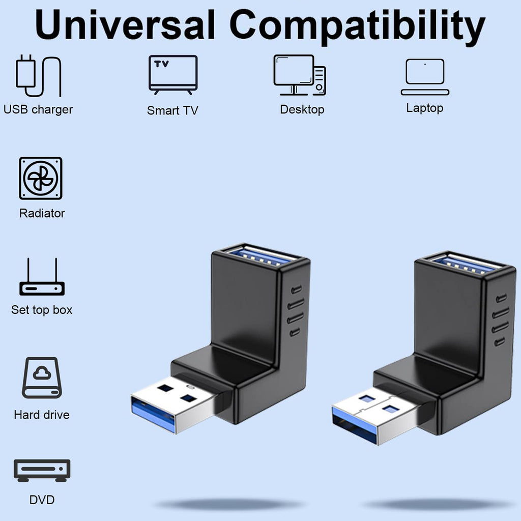 USB 3.0 Adapter 90 Degree Male to Female Up Angle Down Angle 5Gbps SuperSpeed USB A Connector for PC Laptop Hard Drive Flash Drive Black Blue