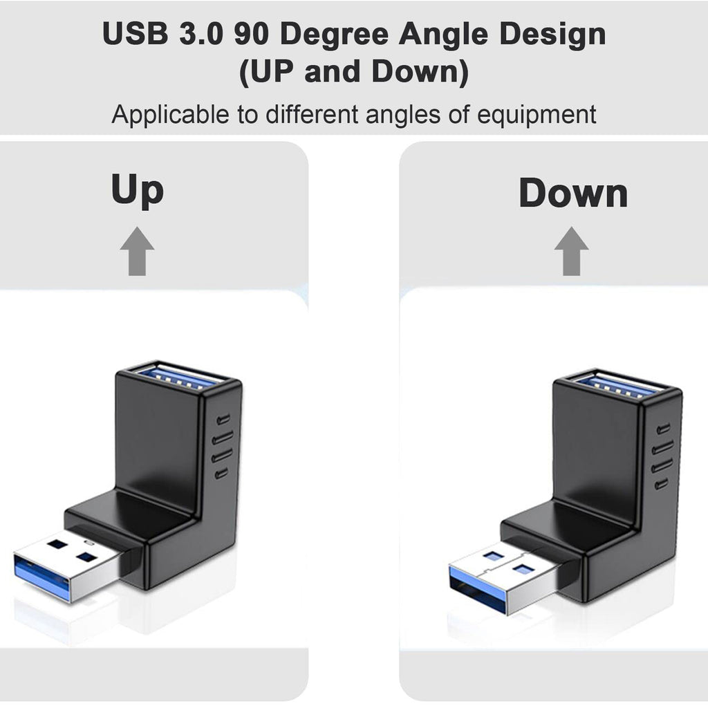 USB 3.0 Adapter 90 Degree Male to Female Up Angle Down Angle 5Gbps SuperSpeed USB A Connector for PC Laptop Hard Drive Flash Drive Black Blue