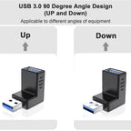 USB 3.0 Adapter 90 Degree Male to Female Up Angle Down Angle 5Gbps SuperSpeed USB A Connector for PC Laptop Hard Drive Flash Drive Black Blue