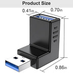 USB 3.0 Adapter 90 Degree Male to Female Up Angle Down Angle 5Gbps SuperSpeed USB A Connector for PC Laptop Hard Drive Flash Drive Black Blue