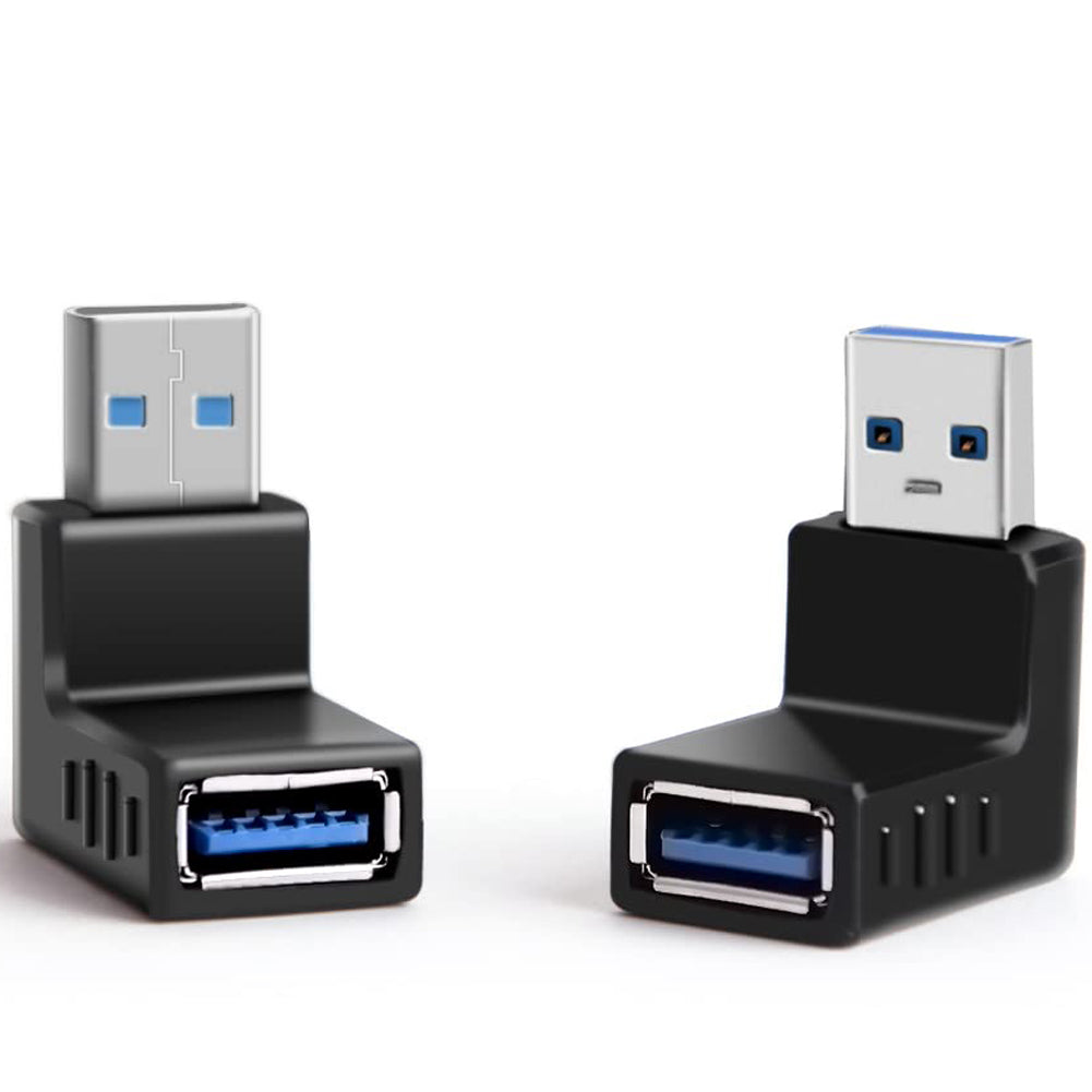 USB 3.0 Adapter 90 Degree Male to Female Up Angle Down Angle 5Gbps SuperSpeed USB A Connector for PC Laptop Hard Drive Flash Drive Black Blue