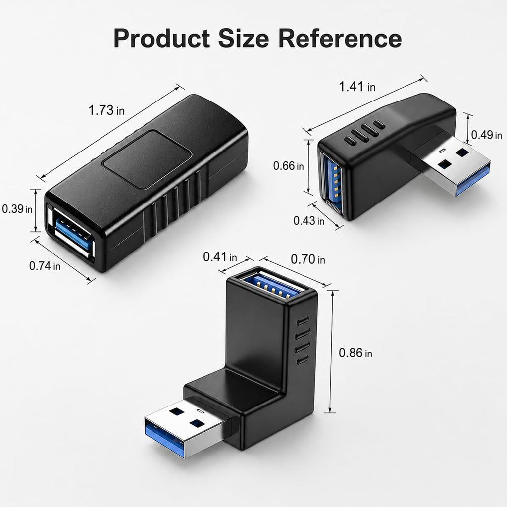 USB 3.0 Adapter Female Coupler 90 Degree Up Down Left Right Angle and Straight 5Gbps SuperSpeed USB A for PC Laptop Hard Drive Flash Drive
