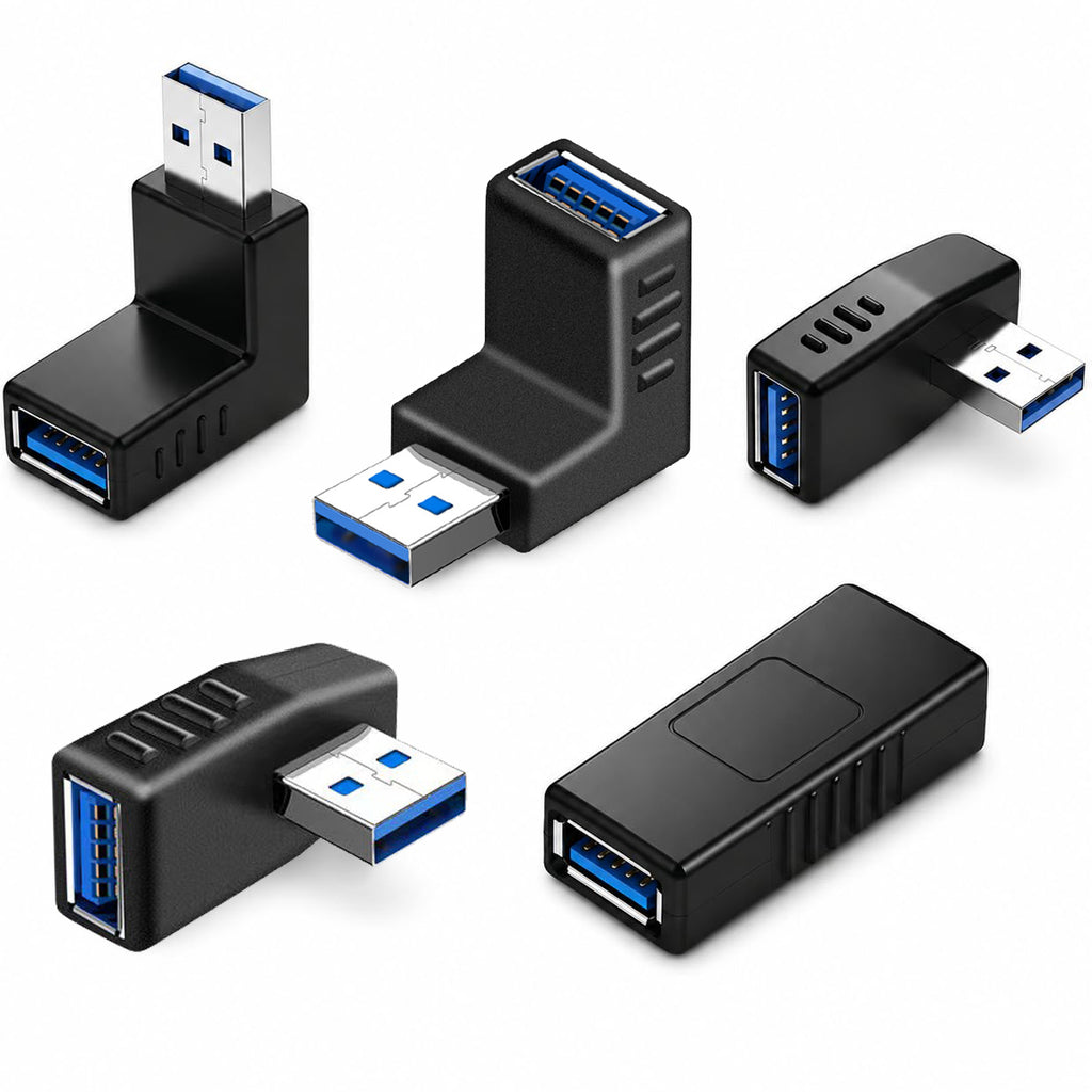 USB 3.0 Adapter Female Coupler 90 Degree Up Down Left Right Angle and Straight 5Gbps SuperSpeed USB A for PC Laptop Hard Drive Flash Drive
