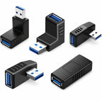 USB 3.0 Adapter Female Coupler 90 Degree Up Down Left Right Angle and Straight 5Gbps SuperSpeed USB A for PC Laptop Hard Drive Flash Drive